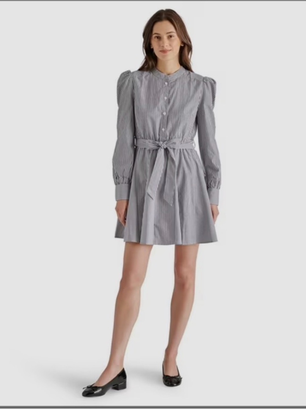 BB Dakota Black and White Striped Long-Sleeve Tie-Waist Dress
